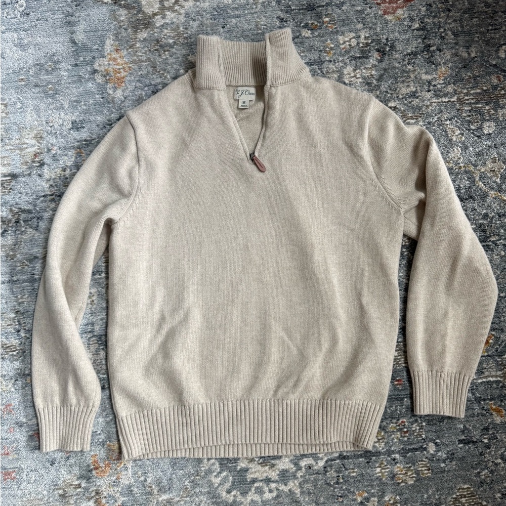 J. Crew Tan Zip Up Sweater with Quarter Zip Collar and Soft Knit (Fits Like S)